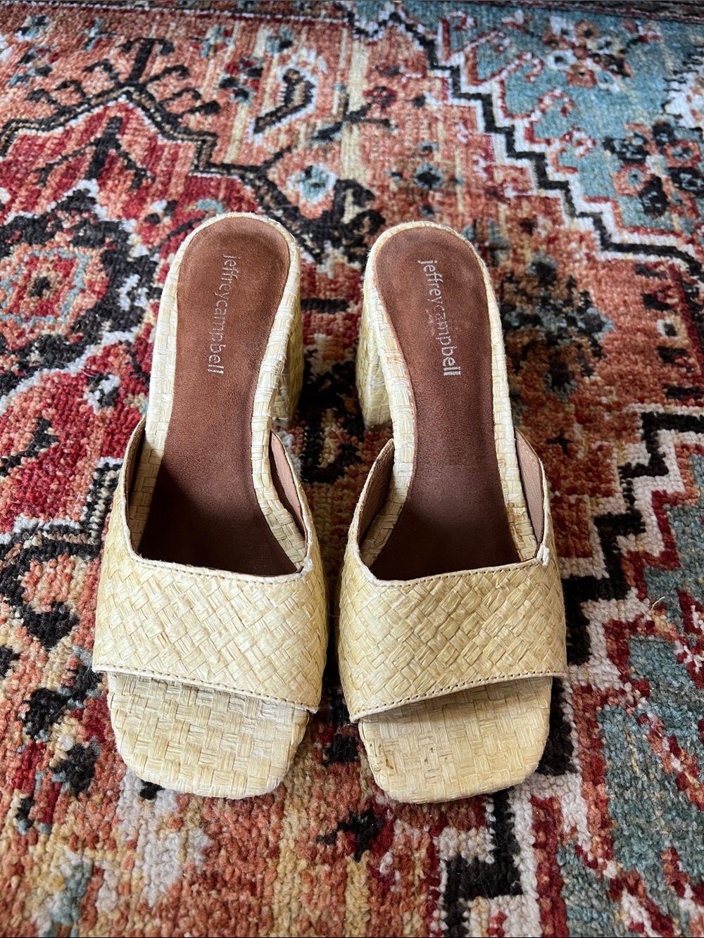 Jeffrey Campbell Cream Woven Mule Sandals
